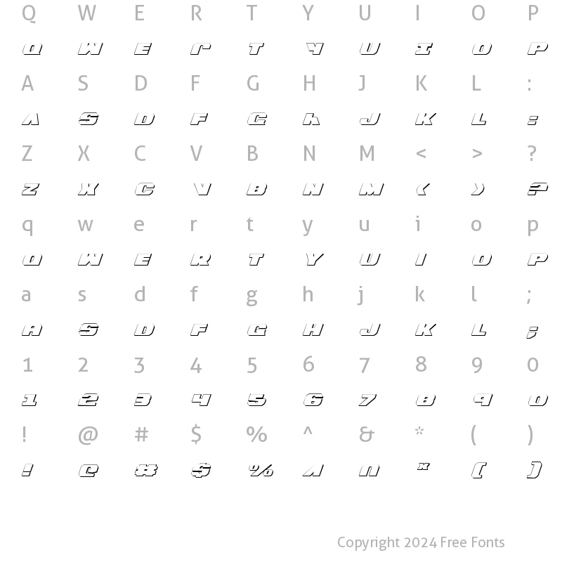 Character Map of Bummer 3D Italic 3D Italic