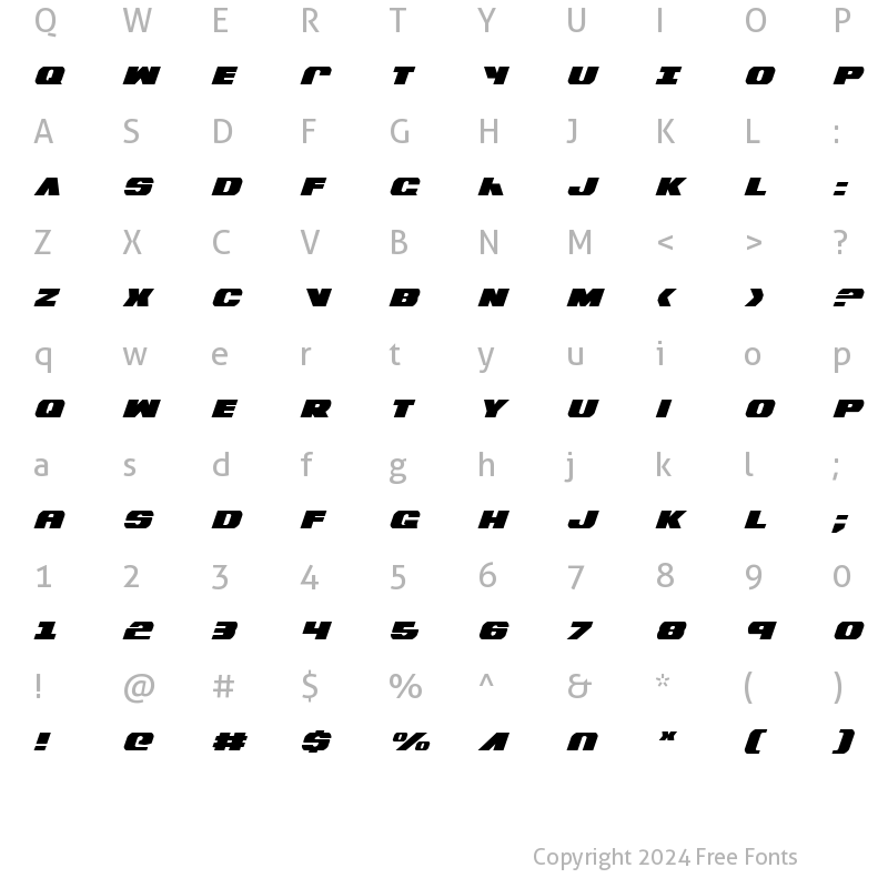 Character Map of Bummer Italic Italic