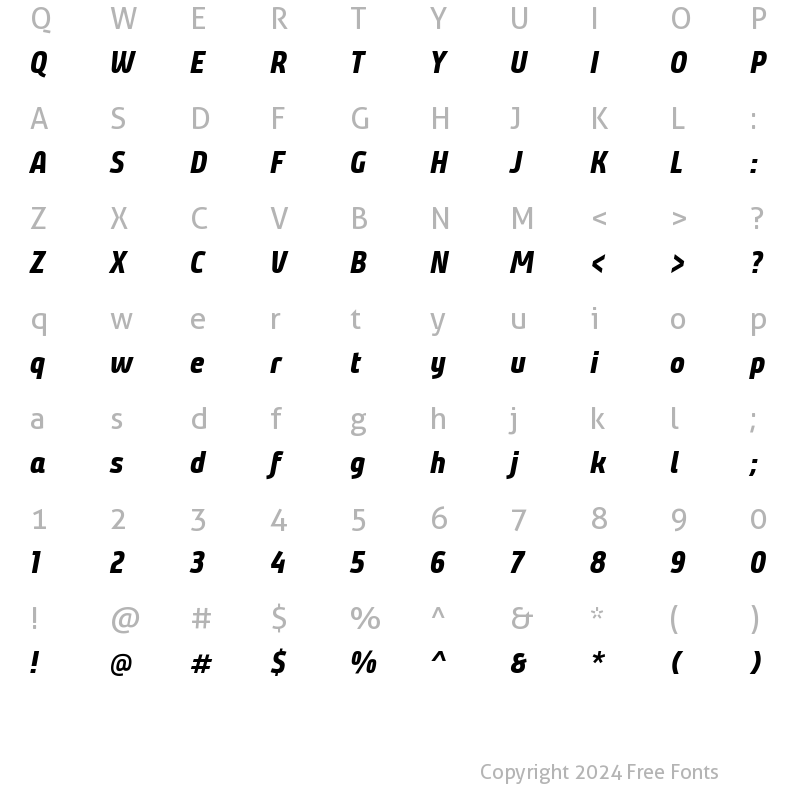 Character Map of Bunday Clean ExtraBold Italic