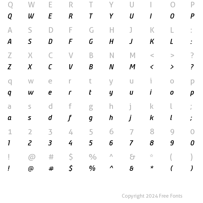 Character Map of Bunday Clean SemiBold Italic