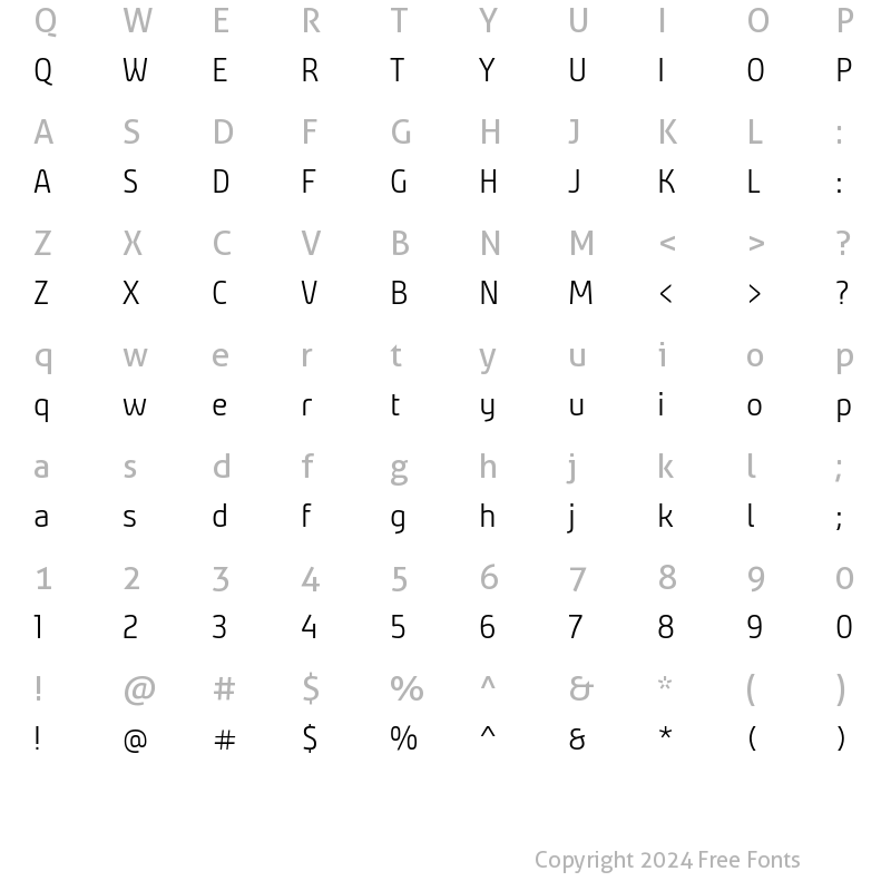 Character Map of Bunday Clean SemiLight