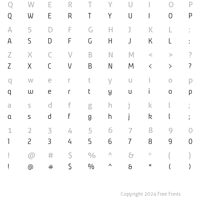 Character Map of Bunday Clean SemiLight Up