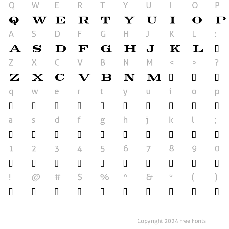 Character Map of Bunth Serif