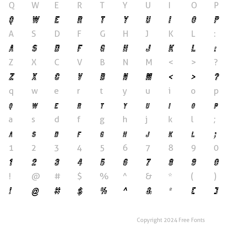 Character Map of Bunting 1-Condensed Italic