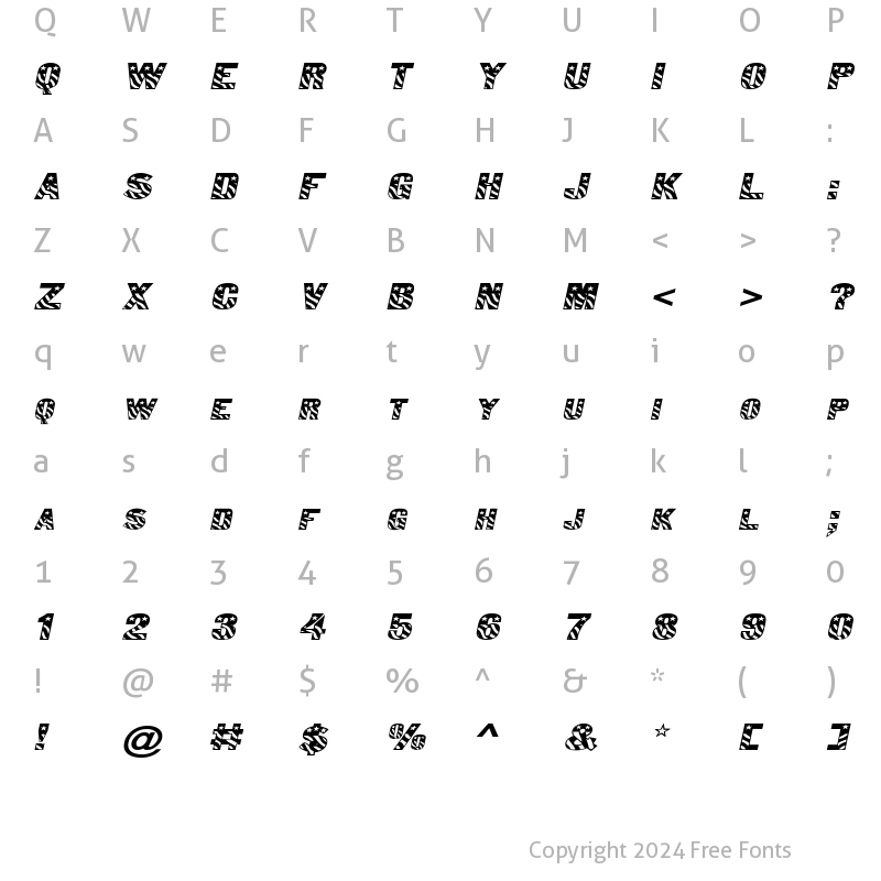 Character Map of Bunting 1-Extended Italic