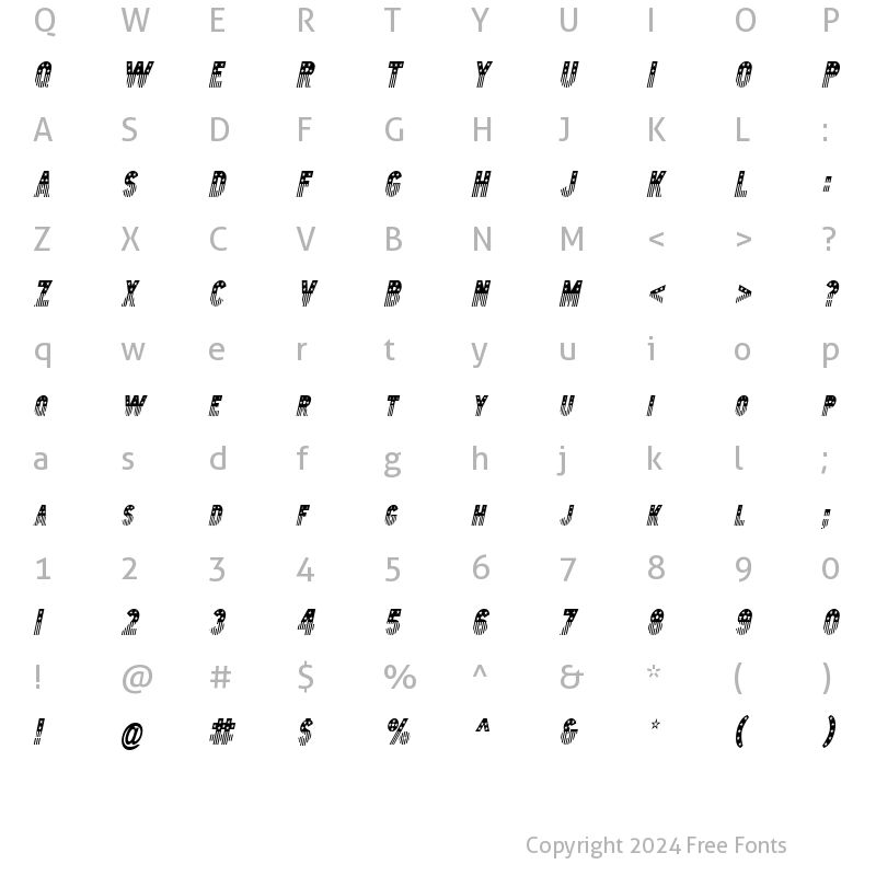 Character Map of Bunting 2-Condensed Italic