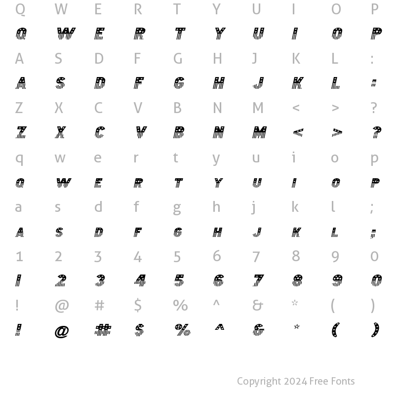 Character Map of Bunting 2-Extended Italic