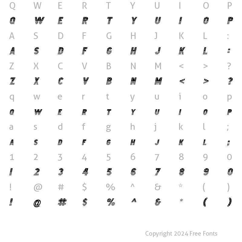 Character Map of Bunting 2 Italic