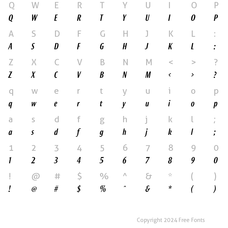 Character Map of Bureau Roxy FB Medium Italic