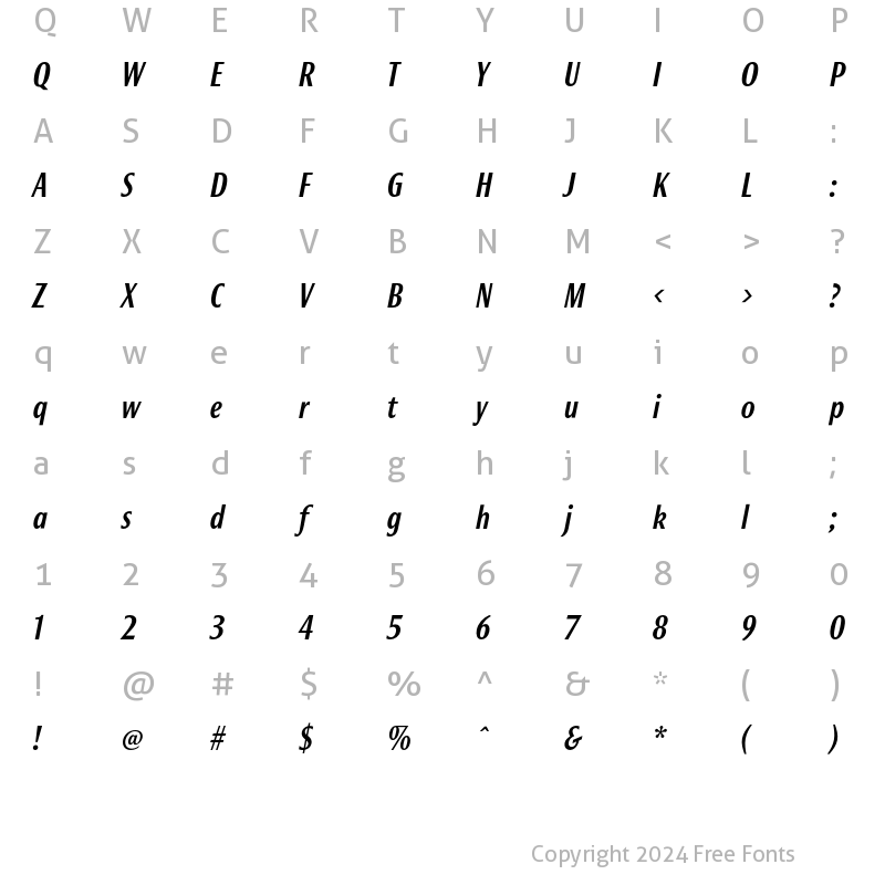 Character Map of Bureau Roxy Medium Italic