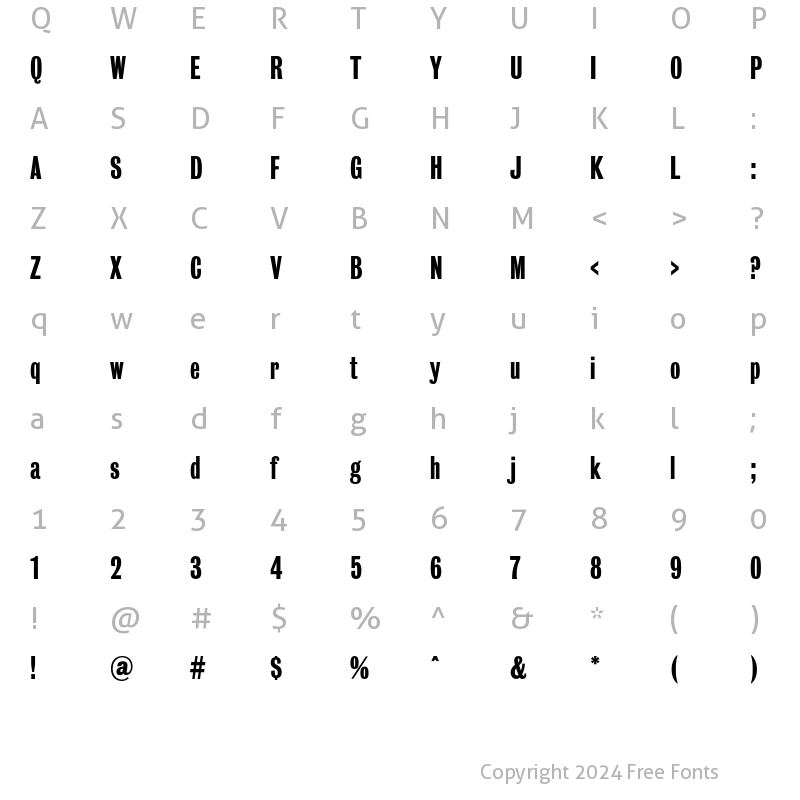 Character Map of BureauGrotesque OneFive Regular