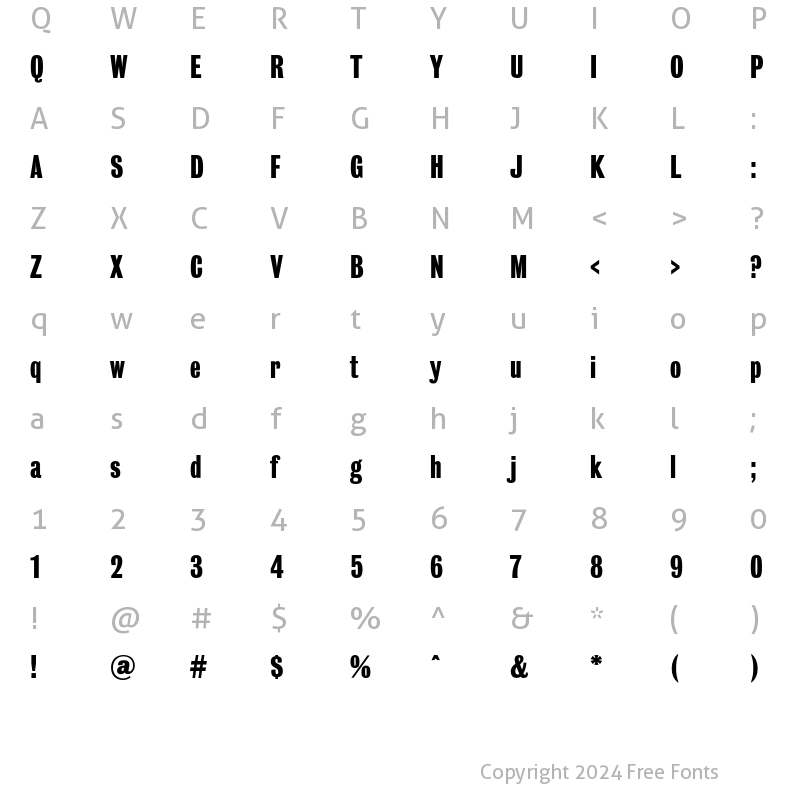 Character Map of BureauGrotesque OneSeven Regular