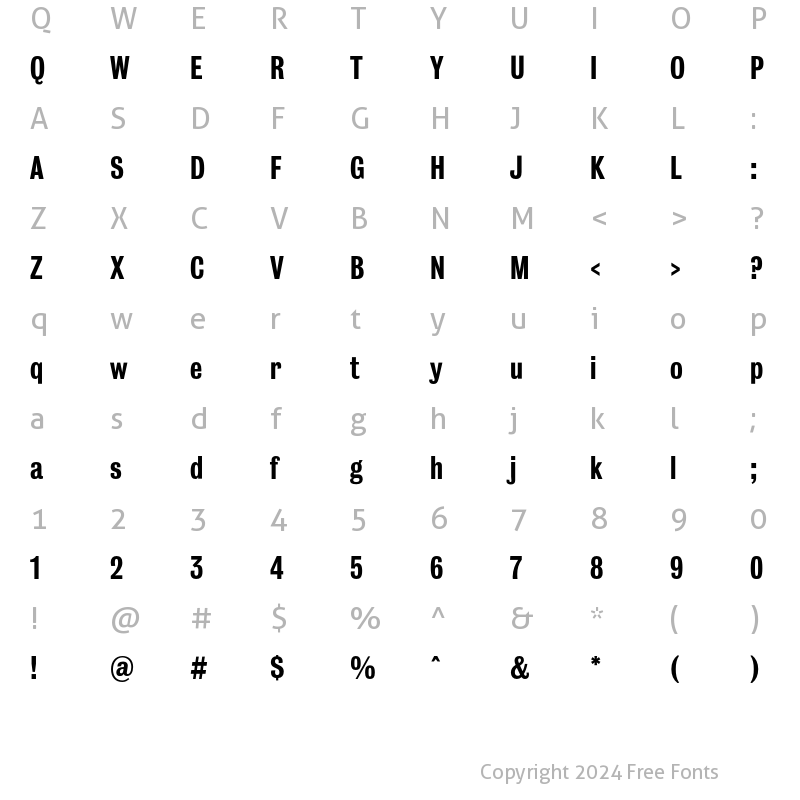 Character Map of BureauGrotesque ThreeFive Regular