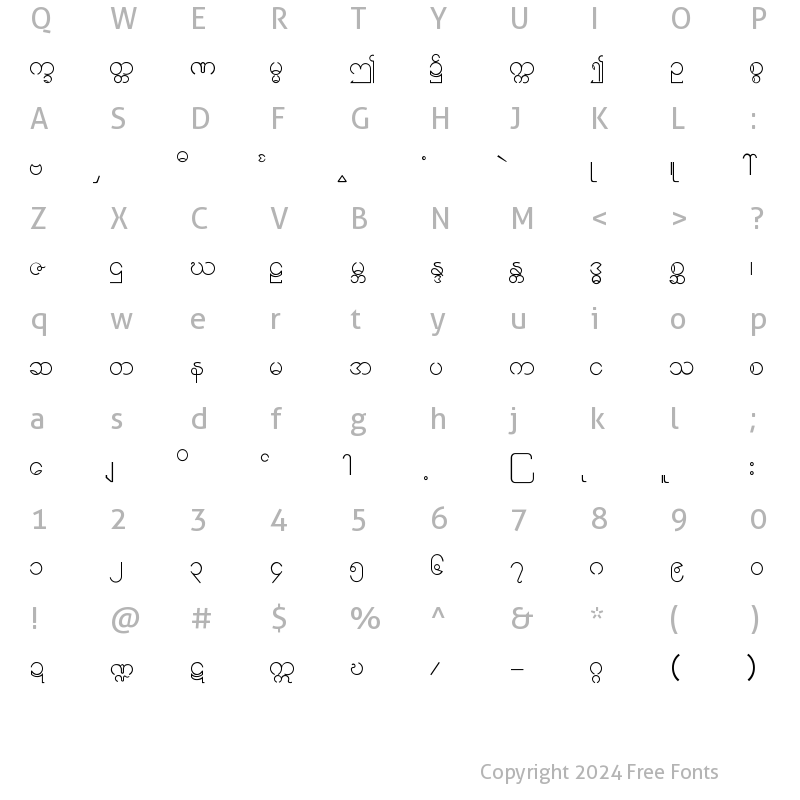 Character Map of Burmese1_1 Regular