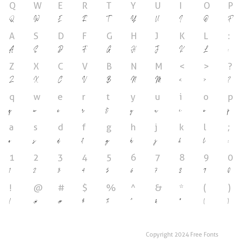 Character Map of Bustercall Regular