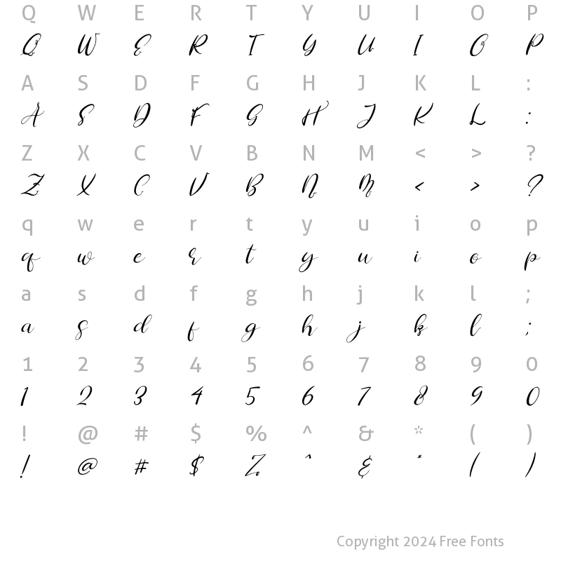 Character Map of Butterfly Glorista Italic