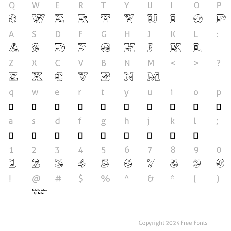 Character Map of Butterfly Letters Medium