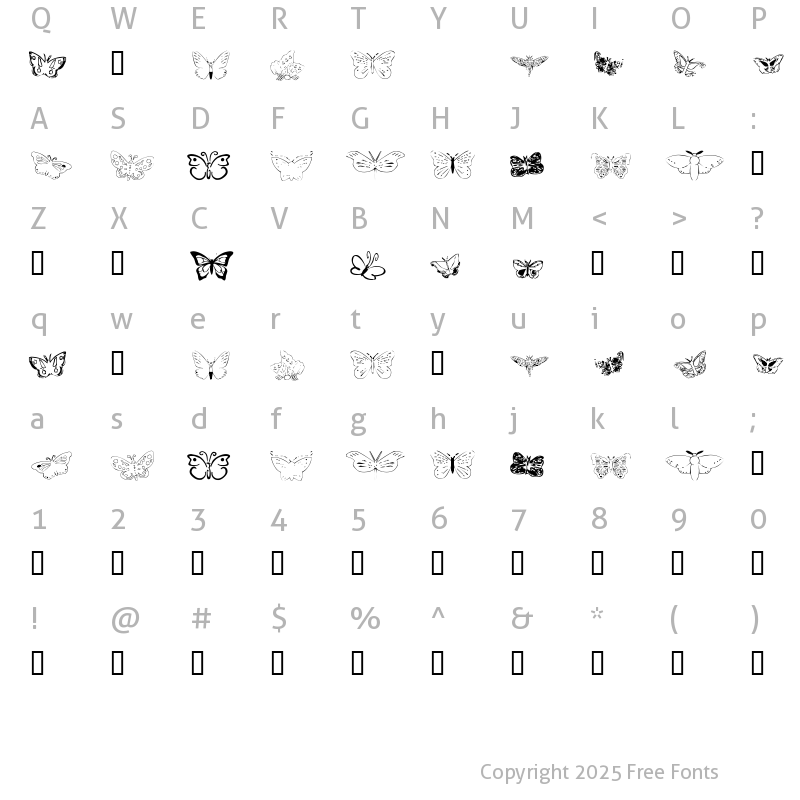 Character Map of ButterflyHeaven Regular