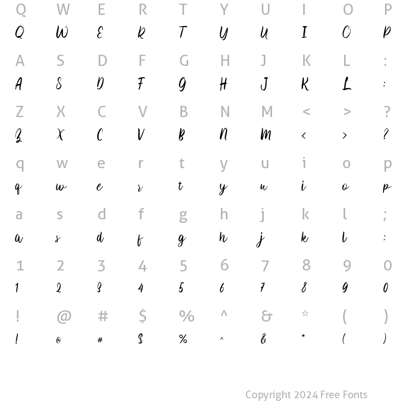 Character Map of Butterlove Regular