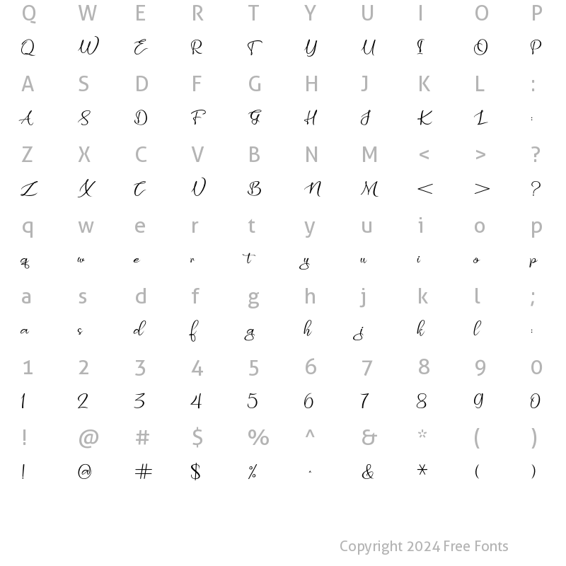 Character Map of Butterly script Regular