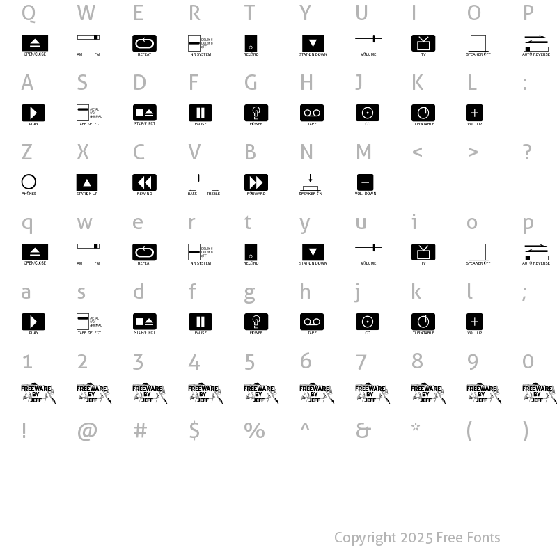 Character Map of Buttons and Switches JL Regular