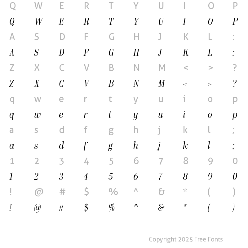 Character Map of Bw Pose No 3 Regular Italic