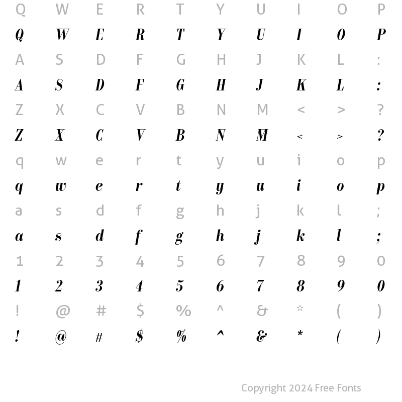 Character Map of Bw Pose No 5 Bold Italic