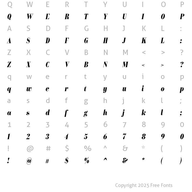 Character Map of Bw Pose No 5 ExtraBold Italic