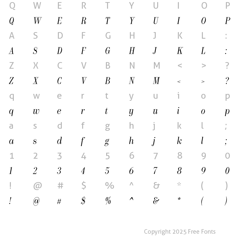 Character Map of Bw Pose No 5 Regular Italic
