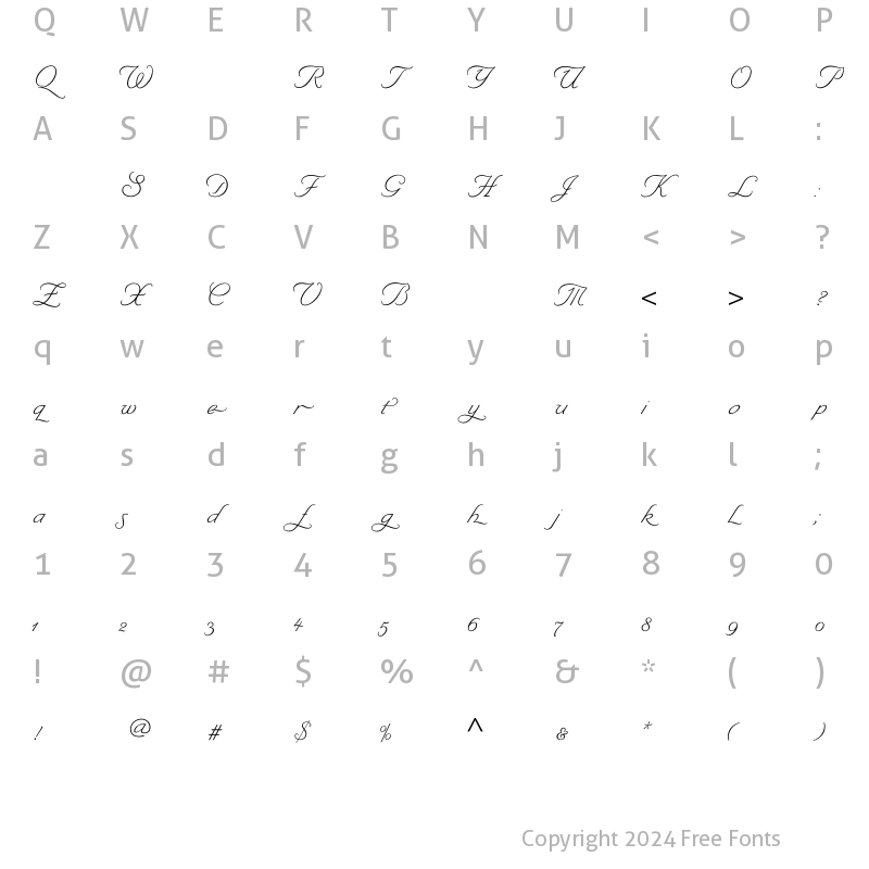 Character Map of ByronLightSwash Regular