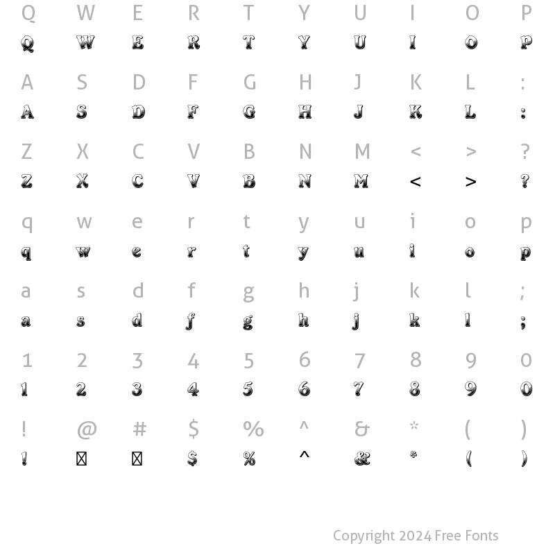 Character Map of Cabaret Std Regular