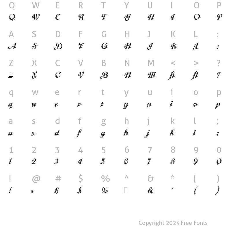 Character Map of Cabarga Cursiva LET Plain