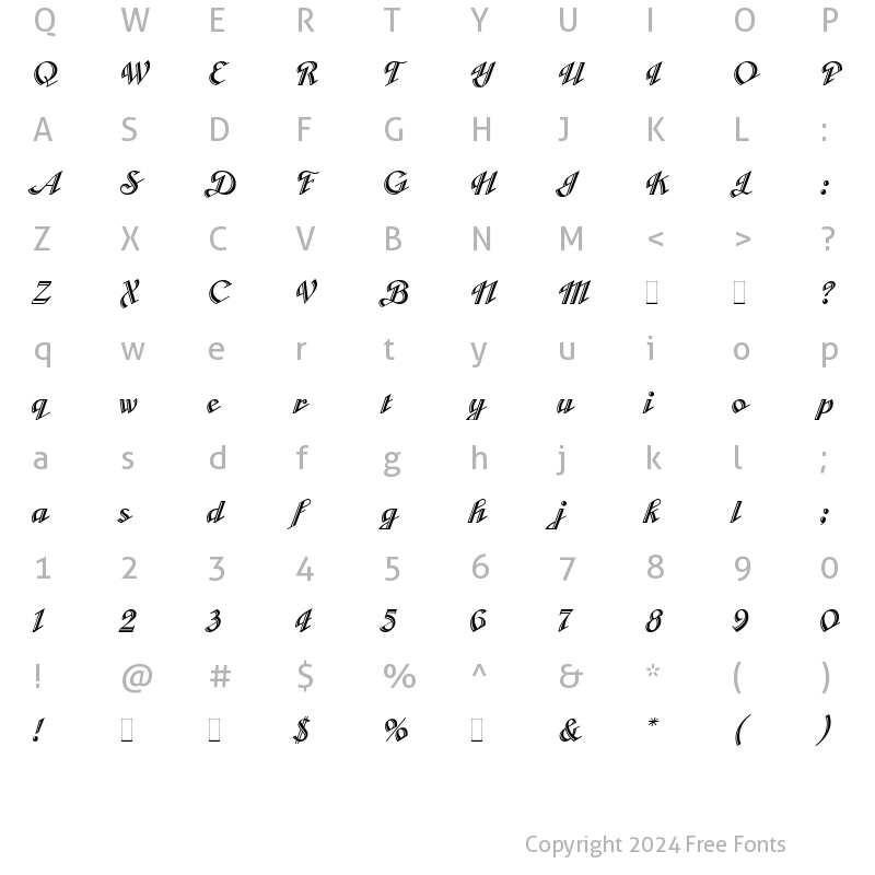 Character Map of Cabarga CursivaLET