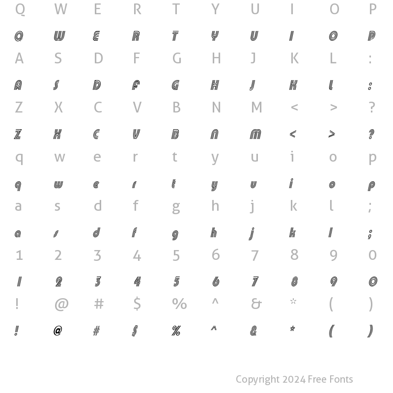 Character Map of Cable Thin Italic