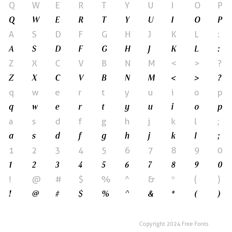 Character Map of Cabrito Flare W03 Bold Condensed Italic