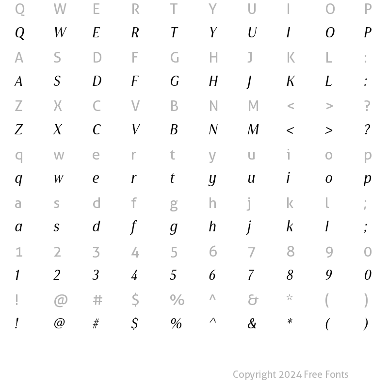 Character Map of Cabrito Flare W03 Medium Condensed Italic