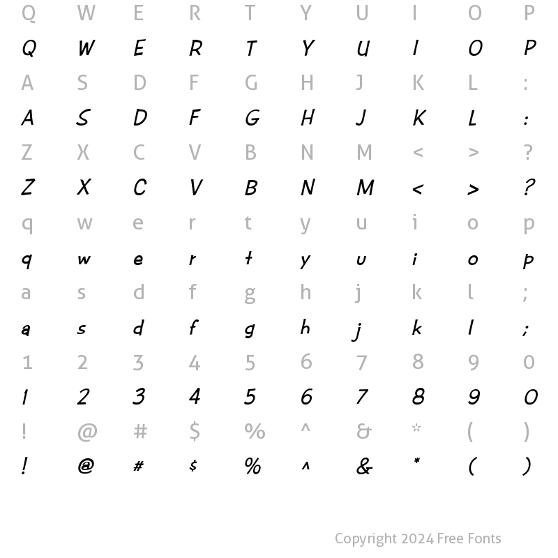 Character Map of CAC Futura Casual Bold Italic Regular