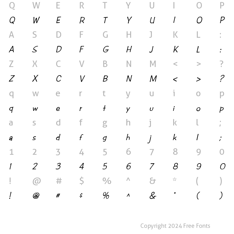 Character Map of CAC Futura Casual Med. Italic Regular