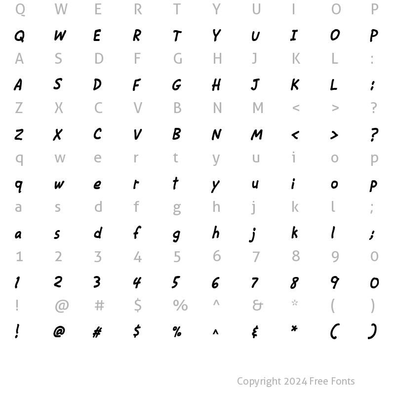 Character Map of CAC Krazy Legs Bold Regular