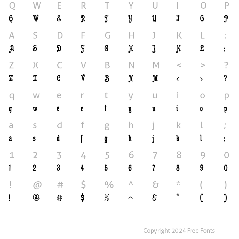 Character Map of Cacao Plain Inline Regular