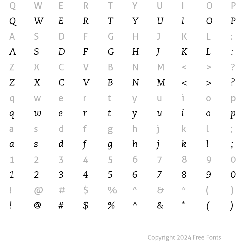 Character Map of Caecilia LT Roman Italic