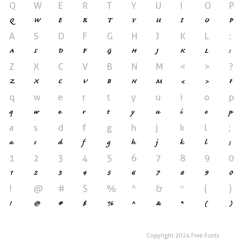 Character Map of Caflisch Script ItalicBold