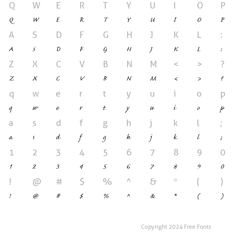 Character Map of CaflischScript Regular Italic