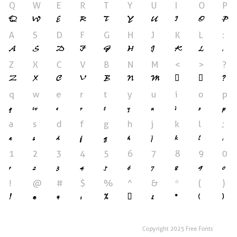 Character Map of CaimanScriptSSK Bold