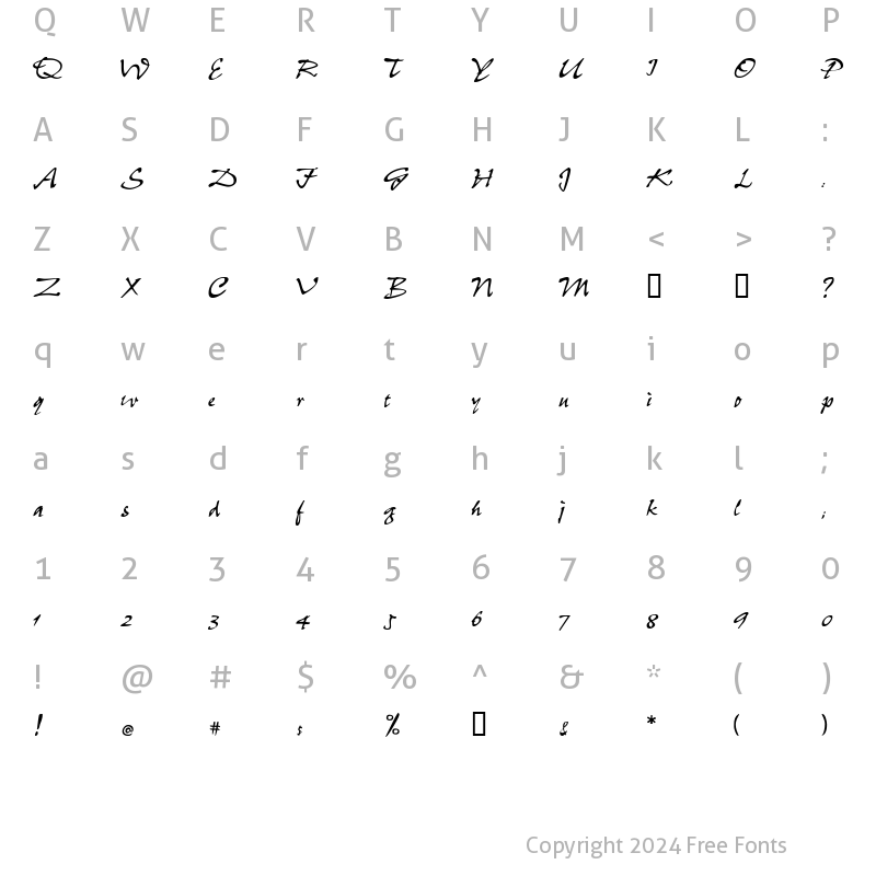 Character Map of CaimanScriptSSK Regular