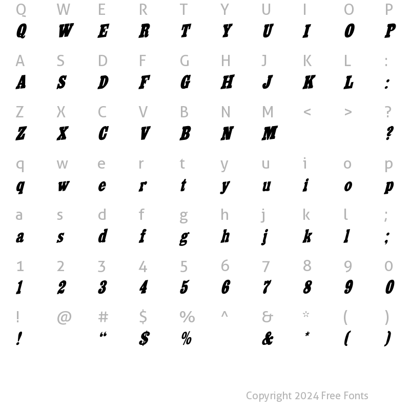 Character Map of CairoExtendedItalic Italic