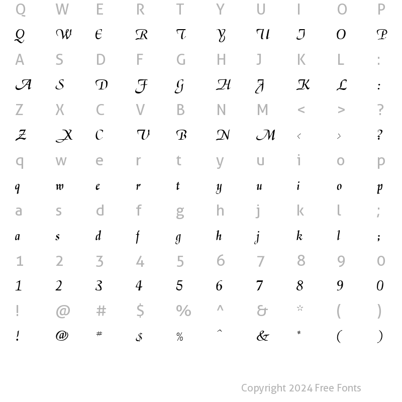 Character Map of Cal Daniela Regular