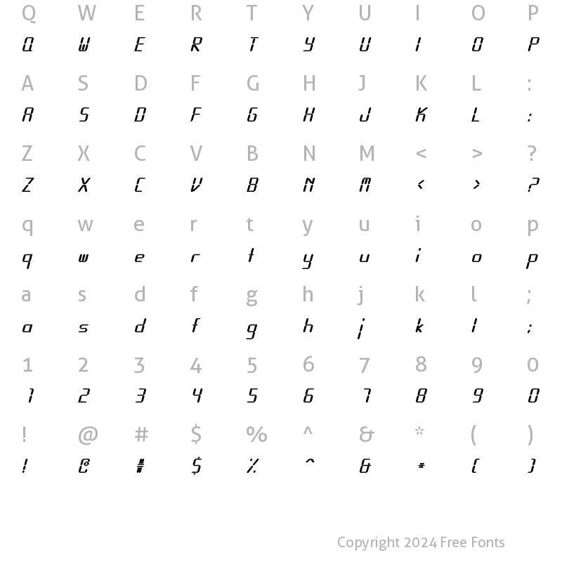 Character Map of Calculator Bold Italic