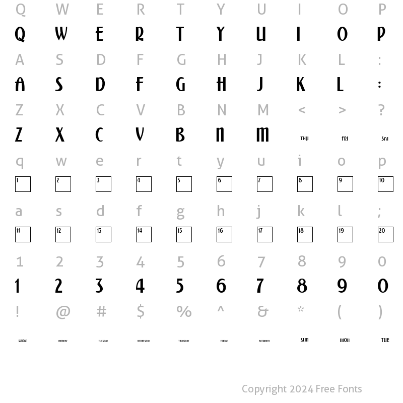 Character Map of Calendar Normal