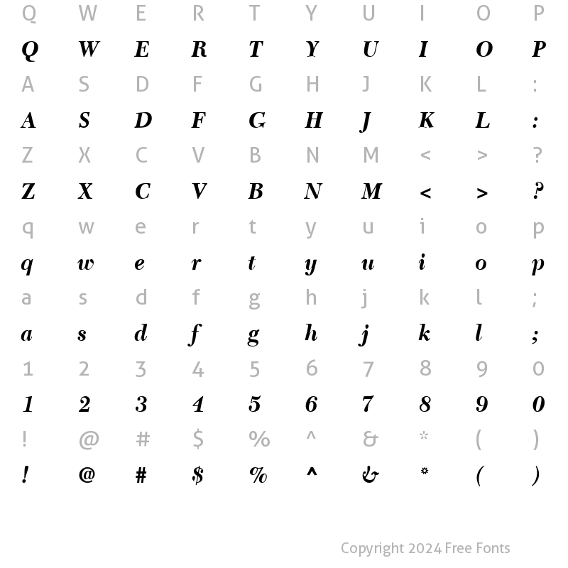 Character Map of CalendarNova RegularItalic